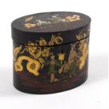 A 19th Century Japanese black and coloured lacquer oval tea caddy decorated figures on a terrace