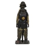 A Japanese Samurai suit of armour, Edo period, mounted on a wooden stand,