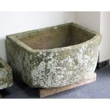 A large 'D' end stone trough, 91cm x 65.