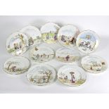 Eleven nursery plates, decorated childhood scenes and with wavy gilt rims,