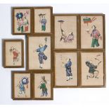 Ten 19th Century Chinese rice paper pictures, five depicting performers, 14cm x 9.