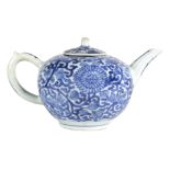 A Chinese blue and white teapot, Yongzheng, of globular form with octagonal spout,