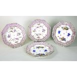 Two pairs of German porcelain reticulated cake plates, circa 1780, perhaps Limbach,