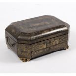 A late 18th Century black and gold lacquer work box with drawer and fitted interior,