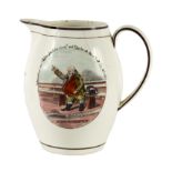A late 18th/early 19th Century creamware jug "The Town and Trade of Shrewsbury for Ever",