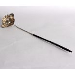 A French silver toddy ladle, 19th Century, with scalloped bowl and twisted whalebone handle, 43.