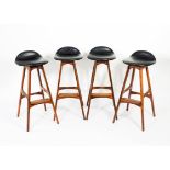 Erik Buch for O D Møbler//Four rosewood stools with black leather seats,