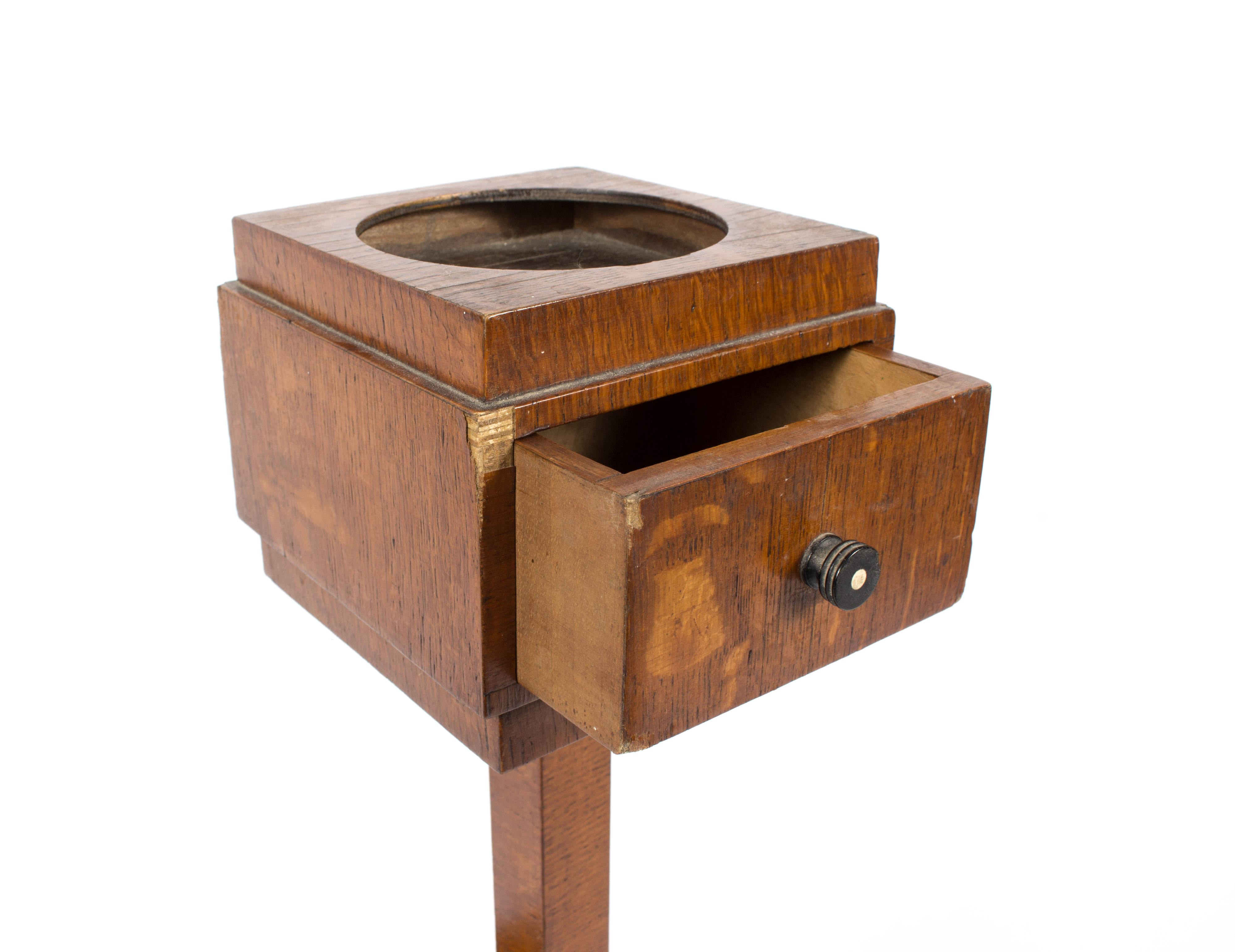 An Art Deco oak smoking stand on a square base fitted a drawer to upper and lower section, - Image 2 of 3