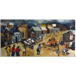 Winston Saoli (South African 1950-1995)/Street Scene in a Shanty Town/signed and dated '74/oil on
