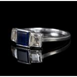 An Art Deco style sapphire and diamond three-stone ring,