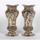 A pair of silver vases, import marks London 1893,