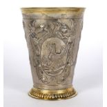 A Continental silver and silver gilt beaker, marks partially erased,