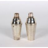 A pair of Chinese export novelty silver pepper pots, each modelled as a cocktail shaker, 6.