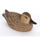 Nick Barrett (British, 20th Century)/Green winged teal duck/carved in wood, signed and dated 1988,