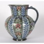 Laurence McGowan (British, born 1942)/Stoneware jug/decorated vertical floral bands, signed to base,