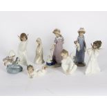 Lladro/Eight porcelain figures of children and cherubs/the largest 29cm high