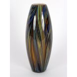 A studio cut glass vase, of ovoid form with trailed multi-coloured bands,