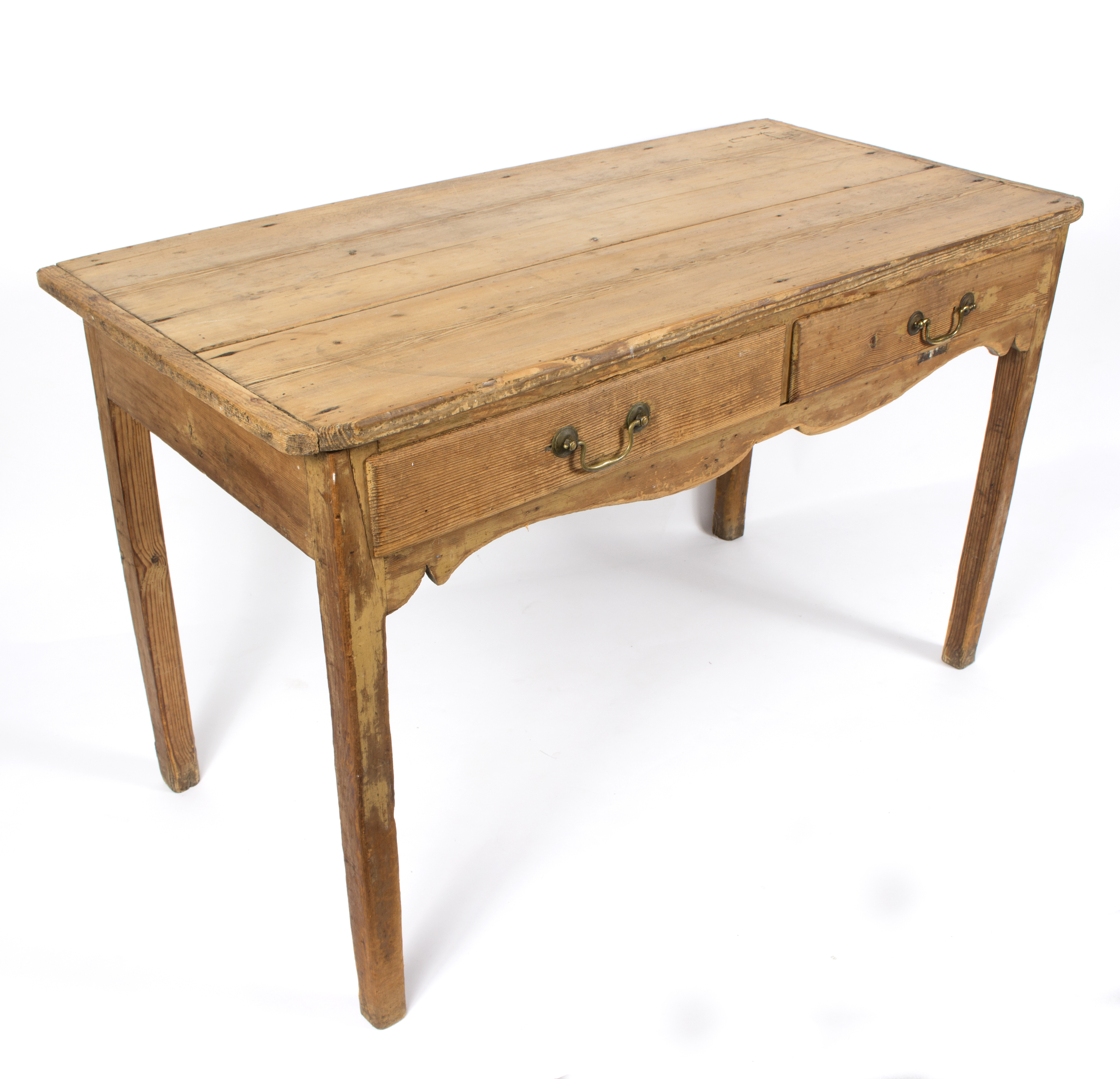 A pine table, fitted two drawers, on square legs, - Image 2 of 2