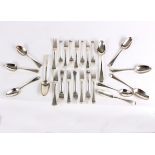 A quantity of Georgian silver flatware, various dates and makers, comprising five table spoons,