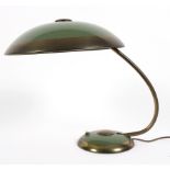 Helo Leuchten/Early to mid 20th Century desk lamp/the circular brass shade painted green,