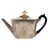 A George III silver teapot, Henry Chawner, London 1793, the hinged cover with ivory finial,