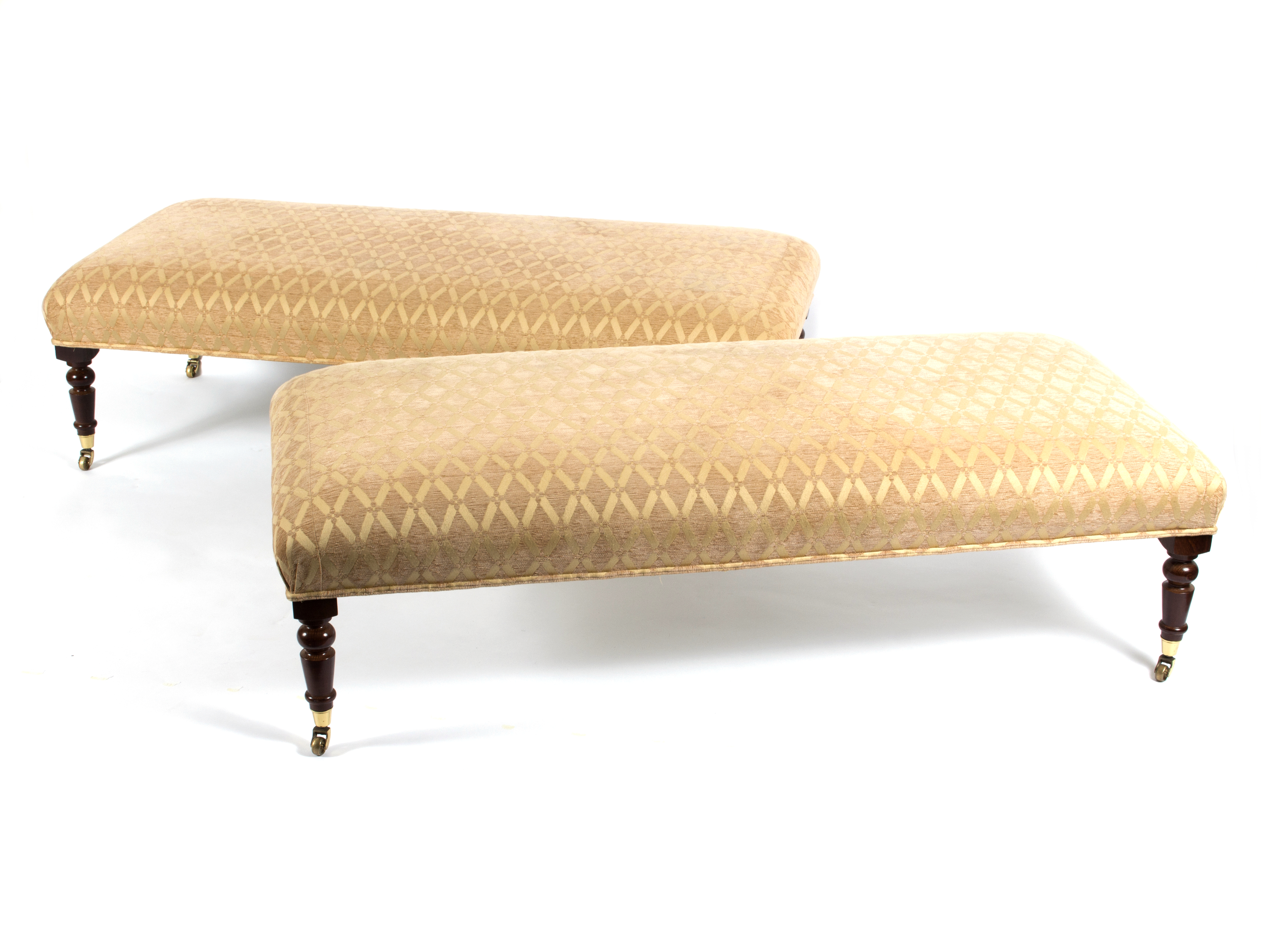 A pair of rectangular footstools with upholstered seats on turned legs, - Image 2 of 2