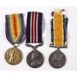 A trio of WWI medals for J W Mack 021178, to include a Bravery in the Field medal,