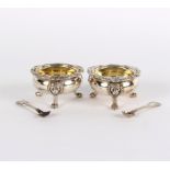 A pair of large George IV circular silver salts, William Eaton, London 1829,