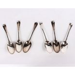 A composite set of six George I silver rat tail spoons, five by John Hopkins,