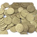 A quantity of gilt metal spade Guinea type gaming tokens