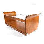 A G Plan teak rectangular coffee table with glass top, platform and sledge ends,