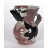 Janice Tchalenko (British, born 1942)/Stoneware jug/with brush decoration in pink and black,