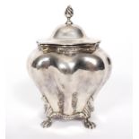 A silver sugar bowl, Chester 1899, of bombé tea caddy form,