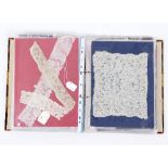 A lace collector's album containing samples of 17th to 19th Century handmade lace including Flemish,