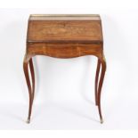 A walnut and marquetry bureau-de-dame with three-quarter gallery, on square section cabriole legs,
