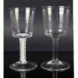 An English glass goblet, circa 1750, the large bucket bowl on a plain straight stem, 18.