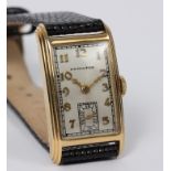 A Hamilton gold cased wristwatch, circa 1936, the oblong face with subsidiary dial,