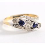 A diamond and sapphire five-stone ring,