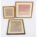 Three Victorian samplers worked with the alphabet, numbers etc.