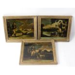 Three reverse glass pictures/Duck Shooting/Woodcock Shooting/Partridge Shooting/19cm x 24cm