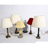 A group of six various table lamps,