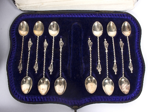 A set of four silver salts, marks rubbed, of lobed form, twelve silver apostle teaspoons, HW, - Image 4 of 4