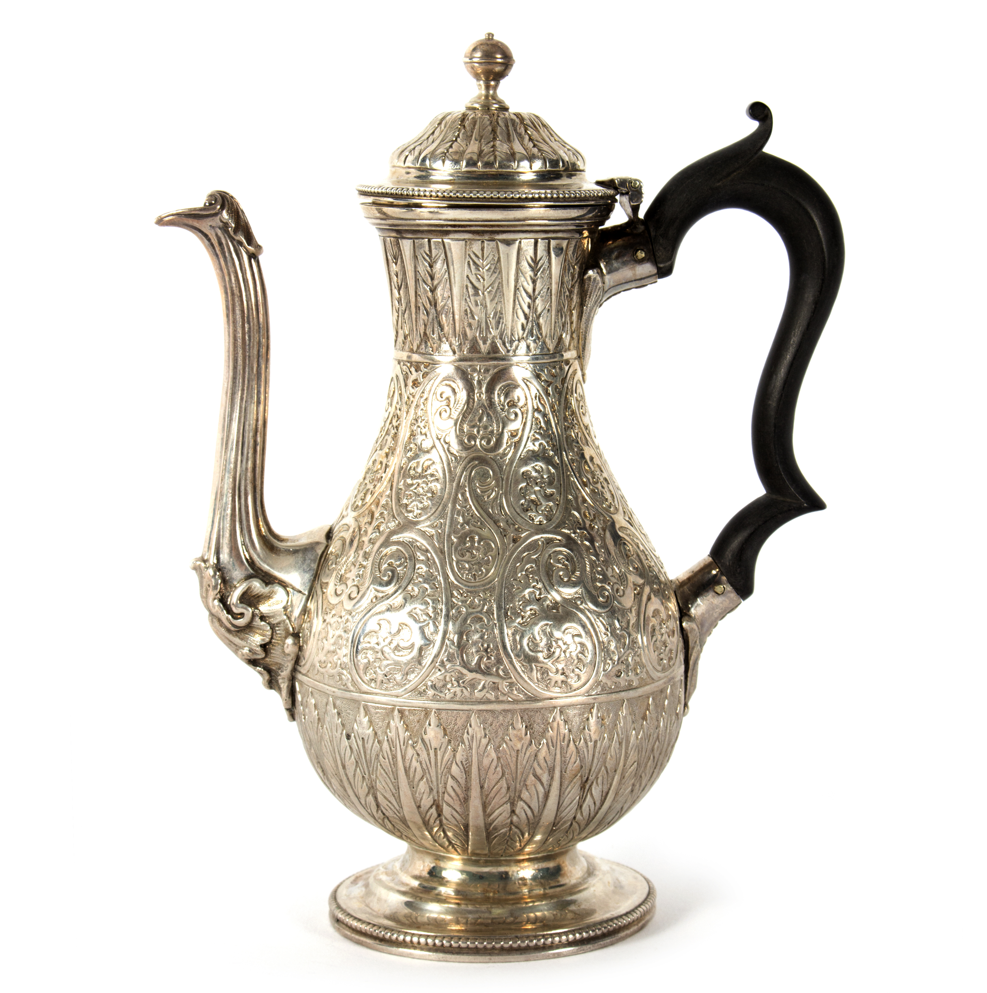 A Victorian silver coffee pot, Charles Stuart Harris, London 1879, with Eastern style decoration, - Image 2 of 4