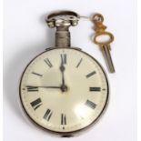 A Regency silver pocket watch, the case Birmingham 1814, the cream enamel dial with Roman numerals,