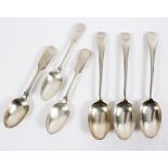 Three silver Old English pattern tablespoons, London 1918 and three other silver spoons,