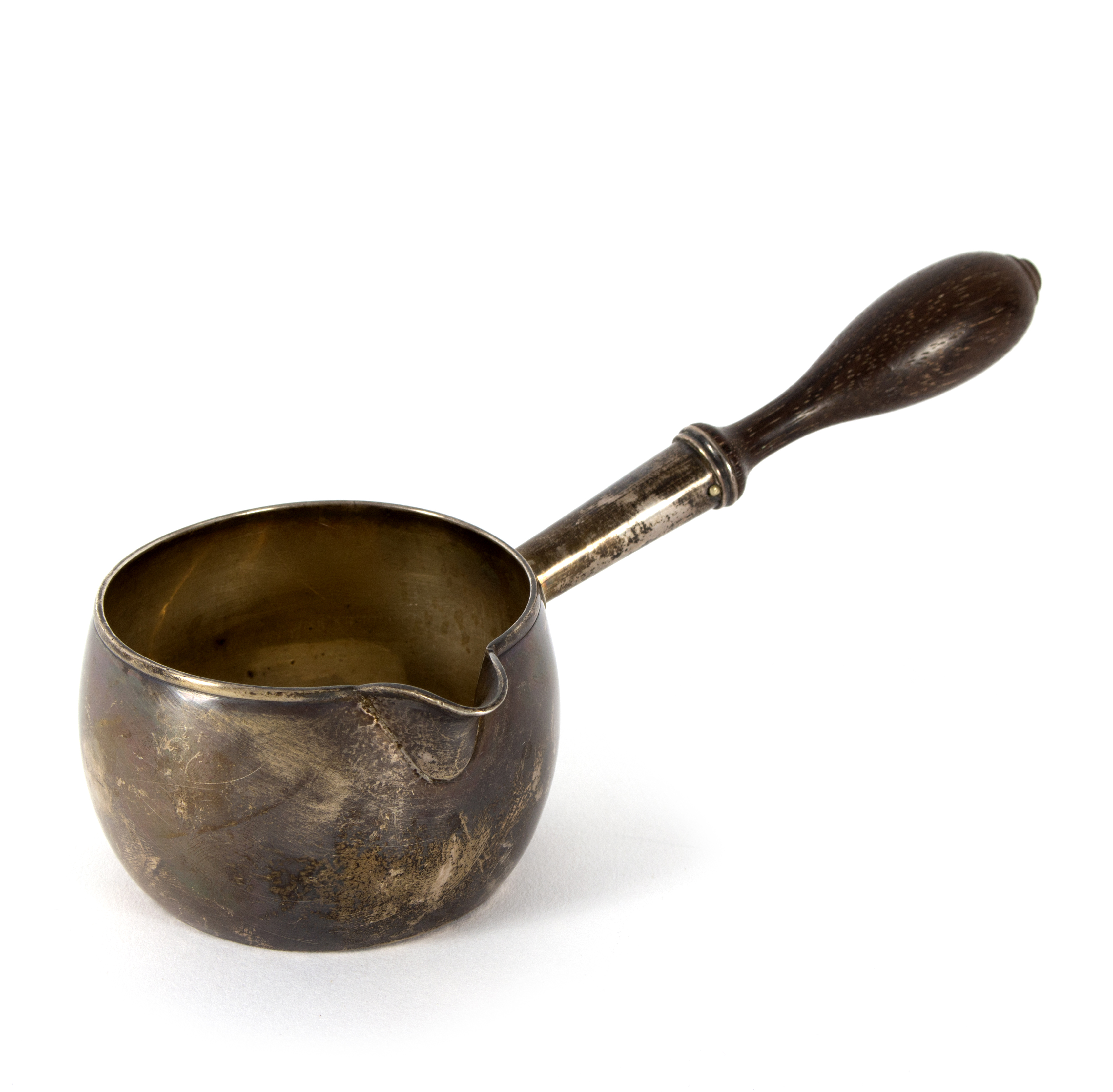 A provincial silver brandy warmer, Christian John Reid, Newcastle 1871, with turned wood handle,