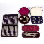 A set of four silver salts, marks rubbed, of lobed form, twelve silver apostle teaspoons, HW,