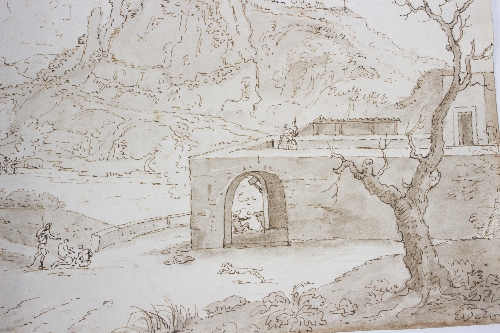 17th Century Italian School/Figures in a Landscape/initialled PA/ink sketch, 21. - Image 2 of 3