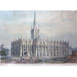 St Paul's Cathedral, Calcutta/coloured engraving/and six other coloured engravings, cathedrals,