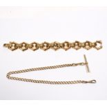 An 18ct gold single Albert watch chain with T bar to one end and clip to the other,